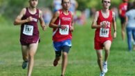 New Hartford's Josh Farmer (center) Clinton's C.J. Militello and Owen Walker of VVS started strong and finished 1,2,3 in the varsity boy's race. (Photo By - Jeff Pexton - Perfect Game Imaging).